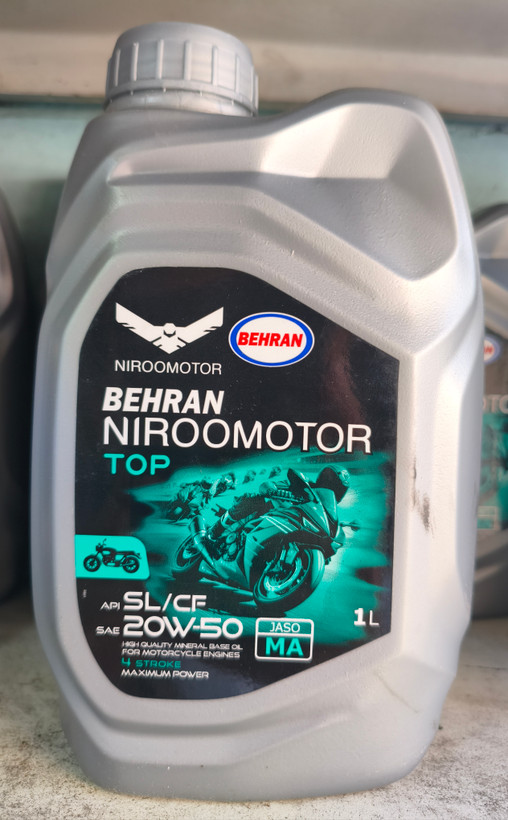 روغن موتور سیکلت بهران تمام سنتتیک نیرو موتور مدل MA 20W-50 حجم 1 لیتر