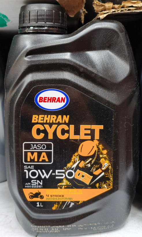 روغن موتور سیکلت بهران SN 10w-50 Jaso MA حجم 1 لیتری
